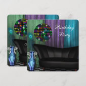 Lila Peacock Mirror Ball Diskothek Geburtstagspart Einladung (Vorne/Hinten)