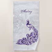 Lila Peacock Personalisiert Beach Handtuch (Vorderseite)