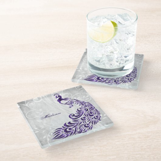 Lila Peacock Personalisierter Untersetzer (Schrägansicht)