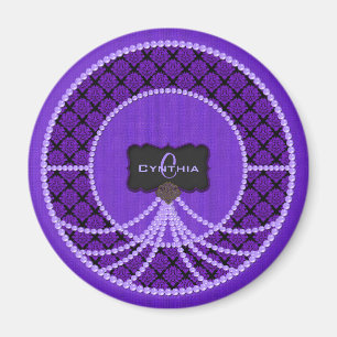 Lila Pearl Damask Round Magnet