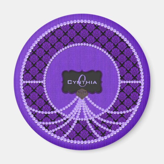 Lila Pearl Damask Round Magnet (Vorne)