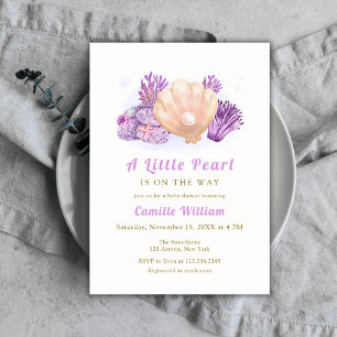 Lila Pearl Ocean Seashell Baby Dusche Einladung