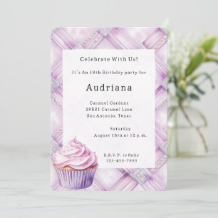 Lila Pearl Pink Cupcake Geburtstag Einladung