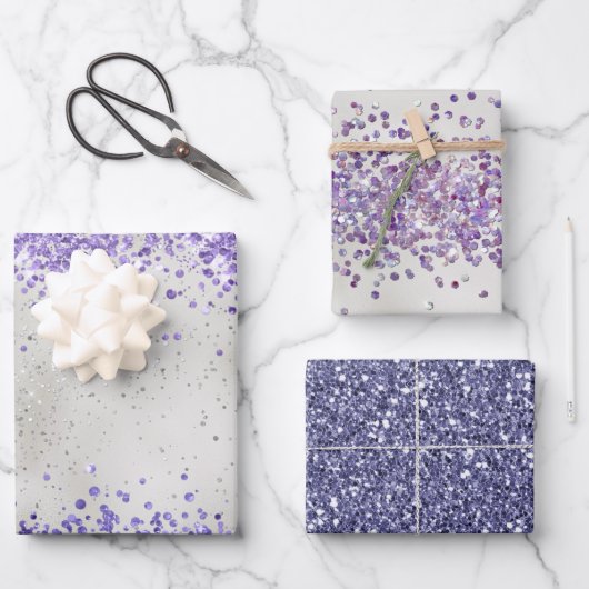 Lila Pearl Silver Sparkle Geschenkpapier Set (Vorderseite)