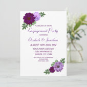 Lila Peer Floral Engagement Party Einladung (Stehend Vorderseite)