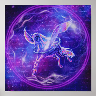 Lila Pegasus | Neon-Geflügeltes Pferd-Galaxie-Kuns Poster
