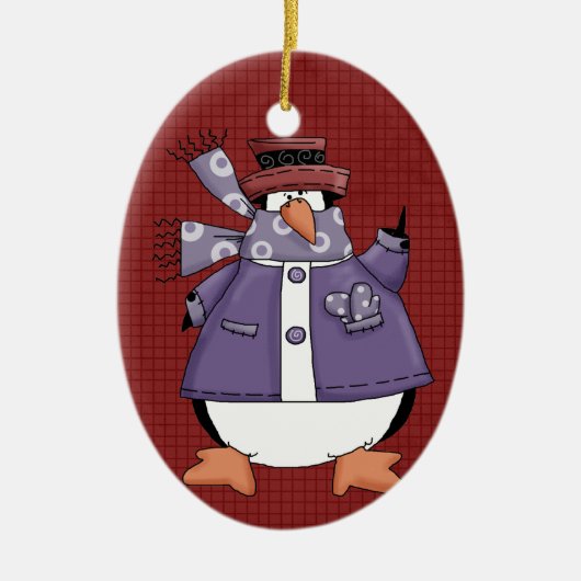 Lila Penguin Keramik Weihnachtsschmuck (Vorne)