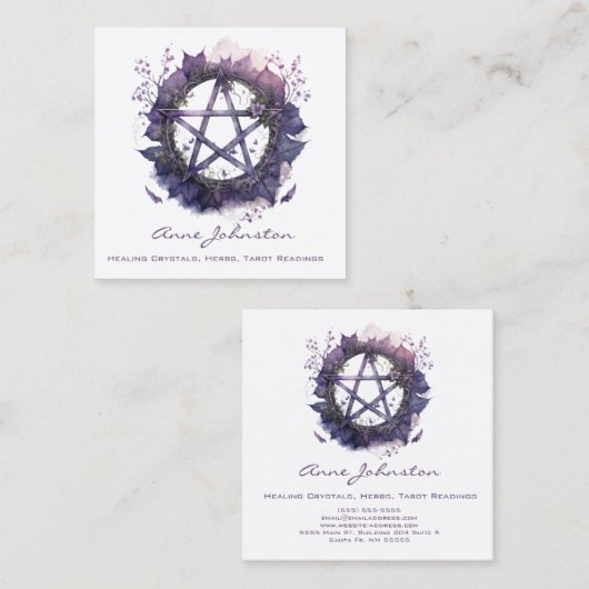 Lila Pentagramm Quadratische Visitenkarte (Vorne/Hinten)