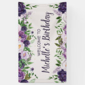 Lila Peonies Blumenfrauen Geburtstag Willkommen Banner (Vertikal)