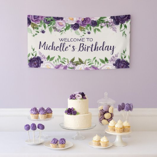 Lila Peonies Blumenfrauen Geburtstag Willkommen Banner