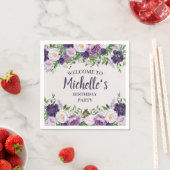 Lila Peonies Blumenfrauen Geburtstag Willkommen Serviette (Beispiel)