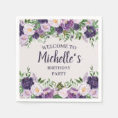 Lila Peonies Blumenfrauen Geburtstag Willkommen Serviette (Vorderseite)