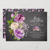 Lila Peonies Blumenschmuck Einladung (Vorne/Hinten)