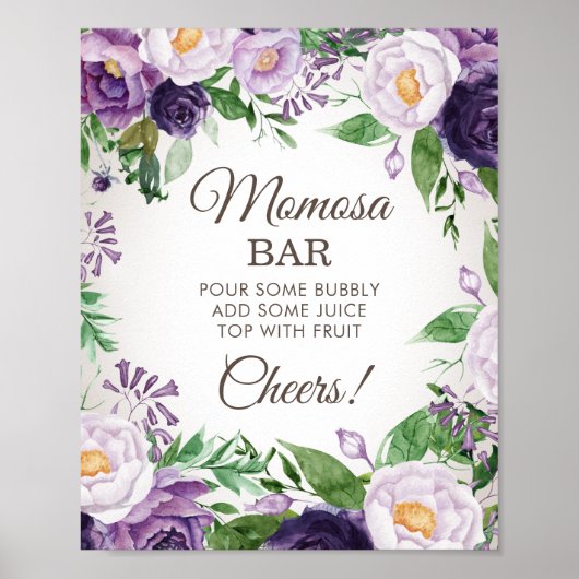 Lila Peonies Floral Baby Dusche Momosa Bar Poster (Vorne)