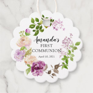 Lila Peonies Floral Erste Heilige Kommune Geschenkanhänger