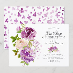 Lila Peonies Floral Geburtstag Einladung