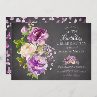 Lila Peonies Floral Geburtstag Einladung