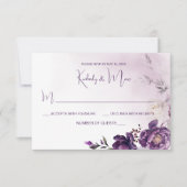 Lila Peonies Floral Wedding RSVP Einladung (Vorderseite)