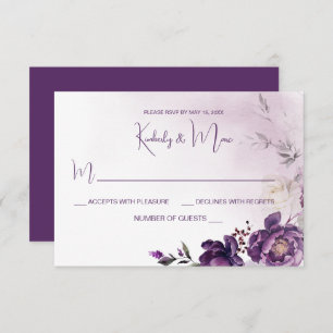 Lila Peonies Floral Wedding RSVP Einladung