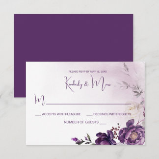 Lila Peonies Floral Wedding RSVP Einladung