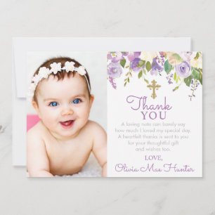 Lila Peonies Girl Baptisc Foto Dankeskarte