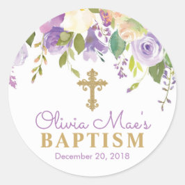 Lila Peonies Girl Baptisse Gefallen Tag Stickers