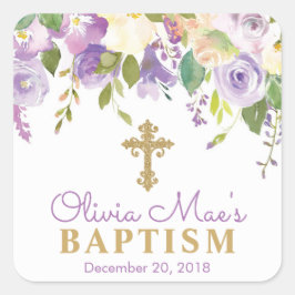 Lila Peonies Girl BaptisSquare Stickers