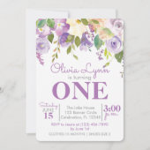 Lila Peonies Girl Einladung zum Geburtstag (Vorderseite)