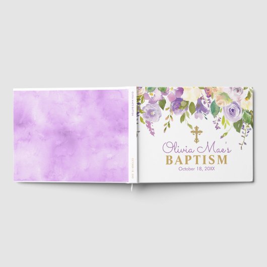 Lila Peonies Girl Lila & Gold Taufe Gästebuch (Voll)