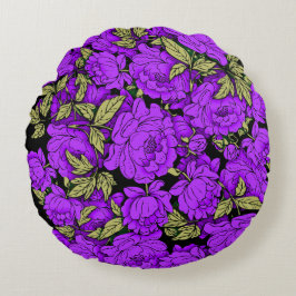 Lila Peonies mit Gold-Blätter Rundes Kissen