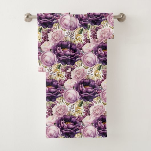 Lila Peonies Peony Blume Blumenhandtuch Set (Insitu)