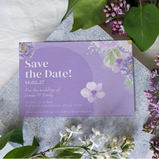 Lila "Peonies Romance Save the Date Card"