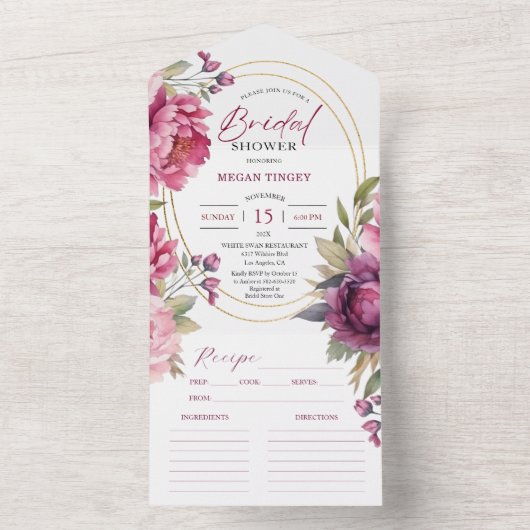 Lila Peony Brautparty Rezept Alles in einem All In One Einladung (Innen Boden)