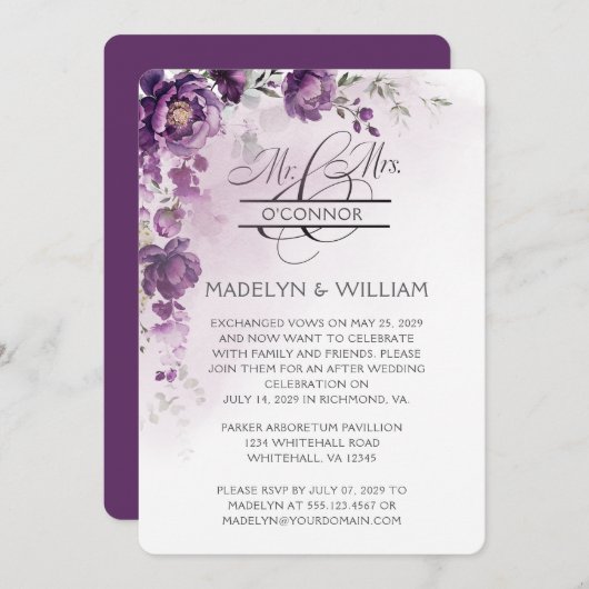 Lila Peony-Empfang nur Einladung (Vorne/Hinten)