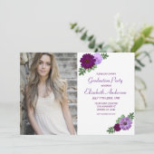 Lila Peony Floral Abschluss Einladung (Stehend Vorderseite)