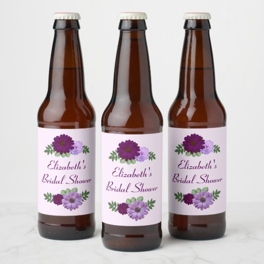 Lila Peony Floral Brautparty Bierflaschenetikett (Flaschen)