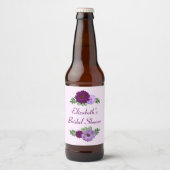 Lila Peony Floral Brautparty Bierflaschenetikett (Vorderseite)