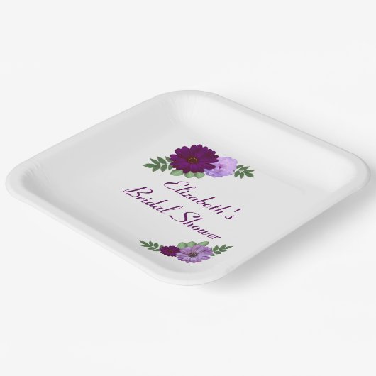 Lila Peony Floral Brautparty Pappteller (Gewinkelt)