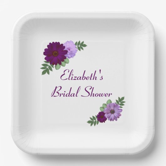 Lila Peony Floral Brautparty Pappteller (Vorderseite)