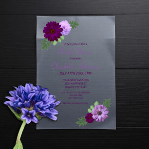 Lila Peony Floral Brautparty Pergament Einladungen