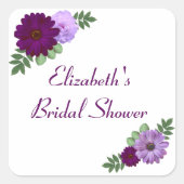 Lila Peony Floral Brautparty Quadratischer Aufkleber (Vorderseite)