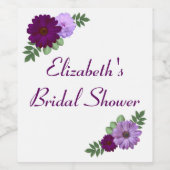 Lila Peony Floral Brautparty Weinetikett (Einzelnes Label)