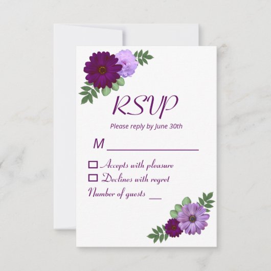 Lila Peony Floral Wedding RSVP Karte (Vorderseite)