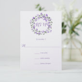 Lila Peony Floral Wreath Wedding RSVP Karte (Stehend Vorderseite)