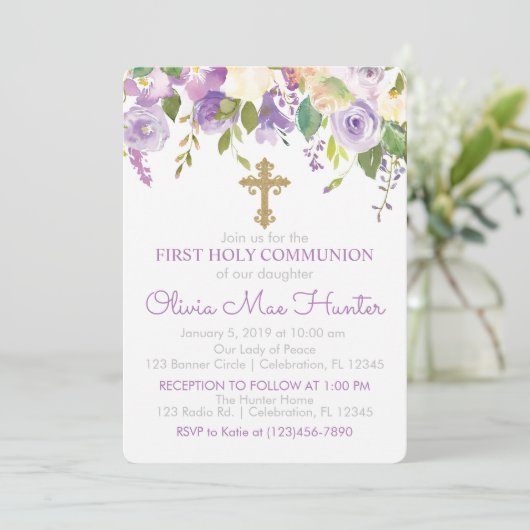 Lila Peony Girl Einladung zur Heiligen Kommune (Stehend Vorderseite)