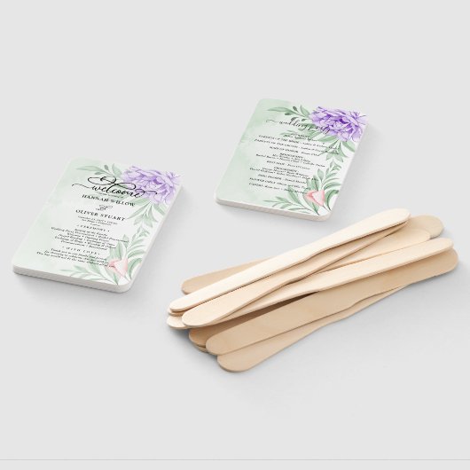 Lila Peony Rose Grüne Blätter Hochzeitsprogramm Fächer (Non-assembled)