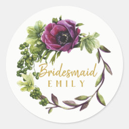 Lila Peony Wreath Bridesmaid Name ID456 Runder Aufkleber