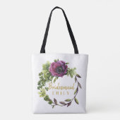 Lila Peony Wreath Bridesmaid Name ID456 Tasche (Rückseite)