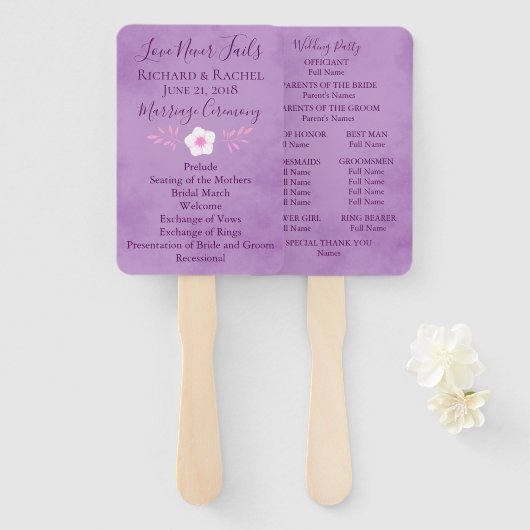 Lila Pergament mit Blumen Fächer (Vorne und Hinten)