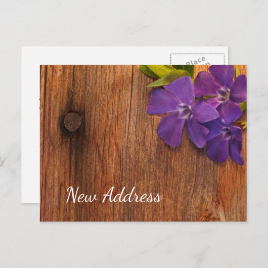 Lila Periwinkle Blume Sperrholz Neue Adresse Ankündigungspostkarte (Vorne/Hinten)